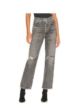 Agolde Straight Leg Distressed Jeans - Gray Wash